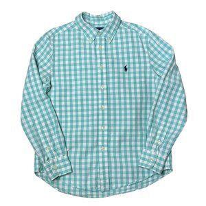 Ralph Lauren Blue White Check Button Down Long Sleeve Size Med 10-12